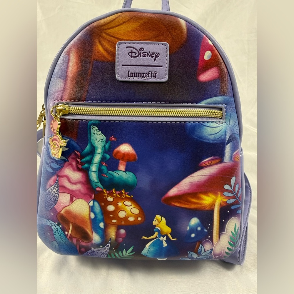 Loungefly Disney Alice In Wonderland Mushroom Garden Mini Backpack Purple - Picture 2 of 8